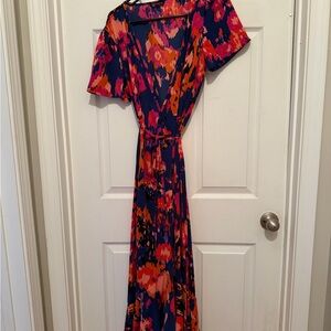 Vibrant Abstract Maxi Dress - Orange and Blue